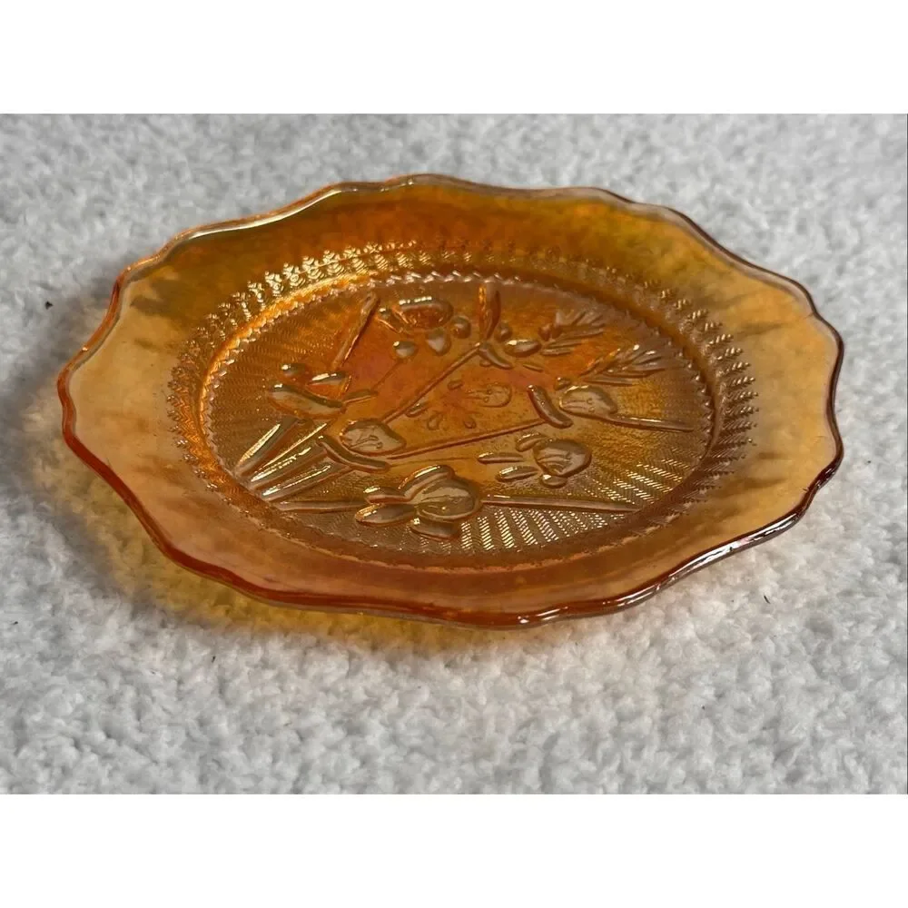 Vintage Jeanette Glass Marigold Iridescent Iris & Herringbone Carnival Glass Des